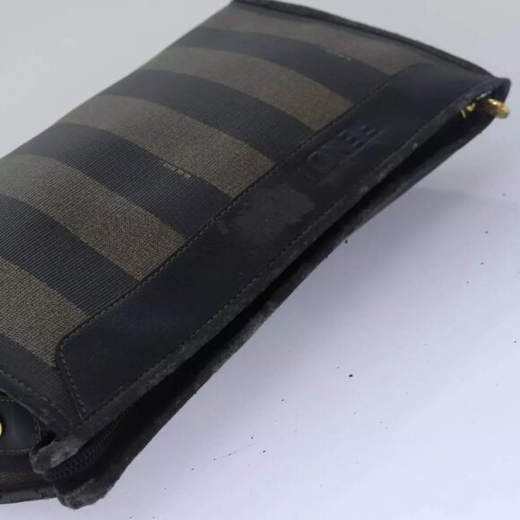 FENDI Pecan Canvas Clutch Bag Black Brown Auth - Picture 9 of 16